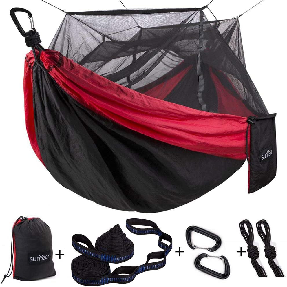 Camping Hammock, Portable Double Hammock with Net, 2 Person Hammock Tent with 2 * 10Ft Straps, Best for Outdoor Hiking Survival Travel