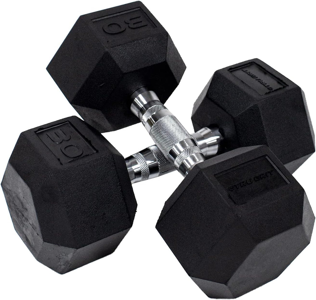 Tru Grit Fitness Hex Elite TPR Dumbbells - Rubber Dumbbells Designed with Chrome-Plated Steel Handles, TPU Heads, and Hexagon-Shaped Rubber-Encased Ends
