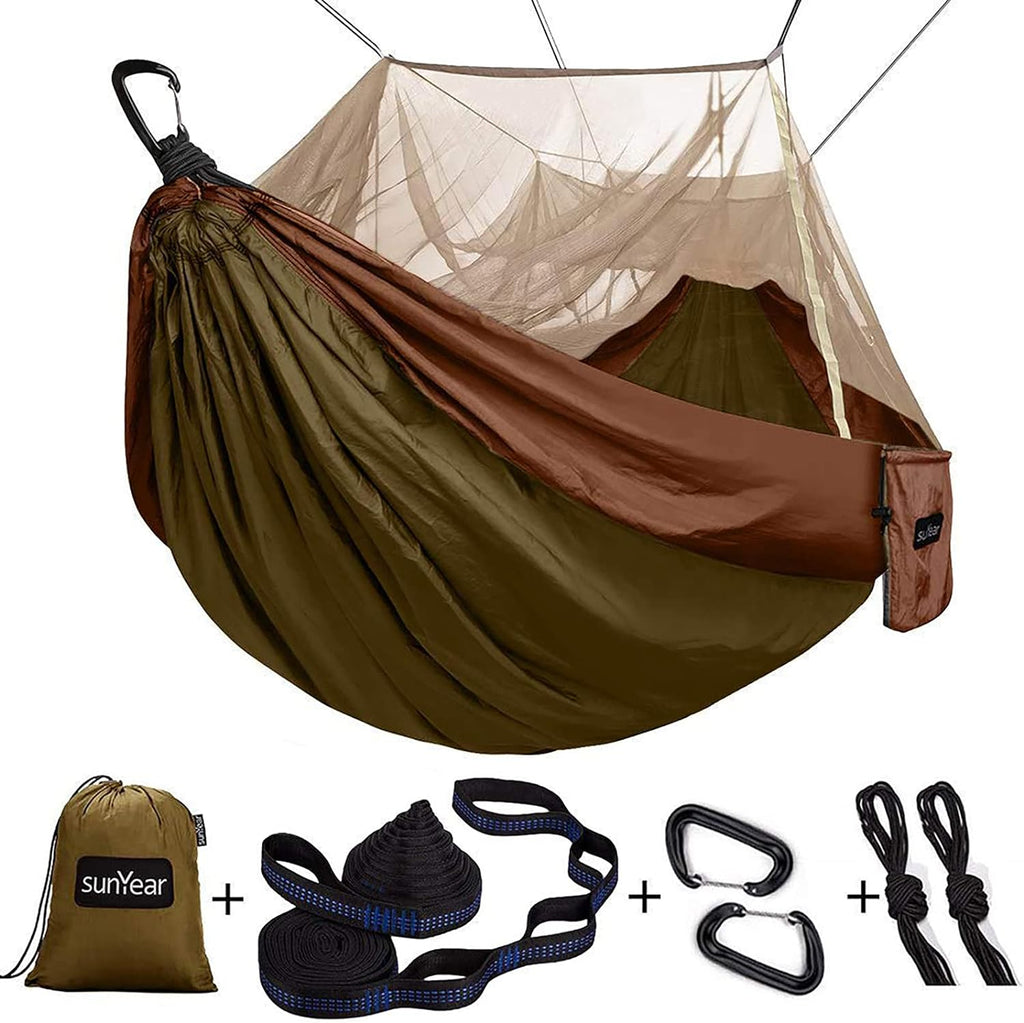 Camping Hammock, Portable Double Hammock with Net, 2 Person Hammock Tent with 2 * 10Ft Straps, Best for Outdoor Hiking Survival Travel