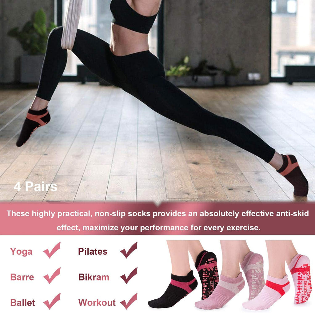 Muezna Non Slip Yoga Socks for Women: Anti-Skid Pilates, Barre, Hospital Socks with Grips - Size 5-10" 🧘‍♀️🧦