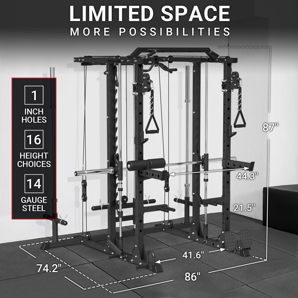 Ultimate Home Gym Setup: Smith Machine with Cable Crossover, 800Lbs Weight Bench, and 2000Lbs Smith Rack - Premium Home Gym Equipment