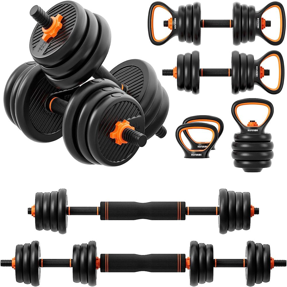 Adjustable Dumbbell Set: 55/77 lbs Free Weights Dumbbells with Barbell, Kettlebell, and Push-Up Attachments - Complete Home Gym Fitness Workout Equipment