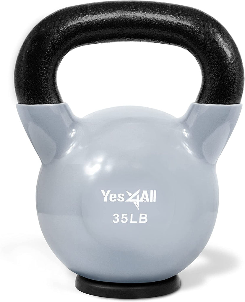 Yes4All Kettlebells: Rubber Base/Vinyl Coated Cast Iron - Ideal Exercise Fitness Weights for Home Gym Strength Training