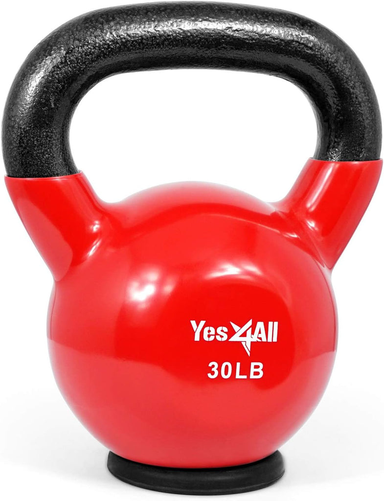 Yes4All Kettlebells: Rubber Base/Vinyl Coated Cast Iron - Ideal Exercise Fitness Weights for Home Gym Strength Training