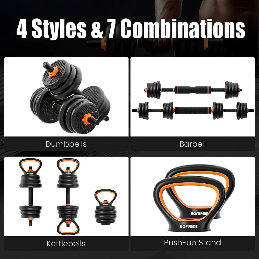 Adjustable Dumbbell Set: 55/77 lbs Free Weights Dumbbells with Barbell, Kettlebell, and Push-Up Attachments - Complete Home Gym Fitness Workout Equipment