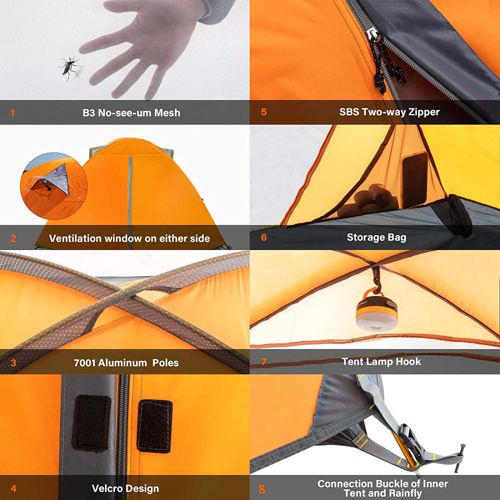 BISINNA 2/4 Person Camping Tent: Lightweight Backpacking Tent with Waterproof, Windproof Design - Features Two Doors, Easy Setup, Double Layer for Outdoor Family Camping, Hunting, Hiking, Mountaineering, and Travel
