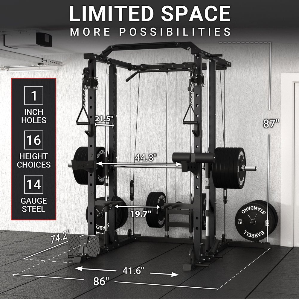 Ultimate Home Gym Setup: Smith Machine with Cable Crossover, 800Lbs Weight Bench, and 2000Lbs Smith Rack - Premium Home Gym Equipment