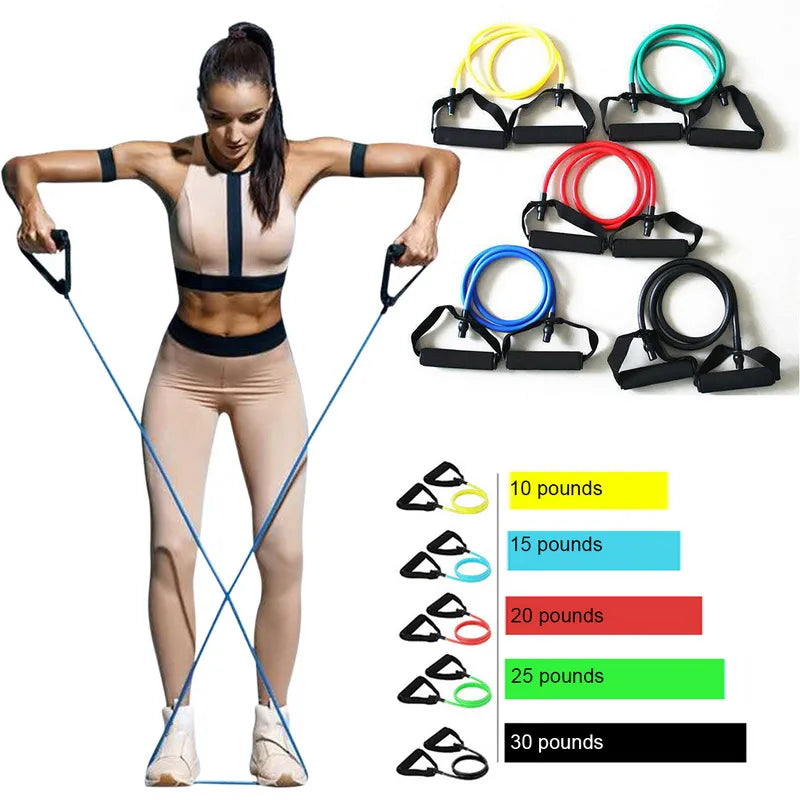 5 Levels Elastic Band Yoga Pull Rope: Gym Fitness Exercise Tube Band with Handles for Home Workouts and Strength Training