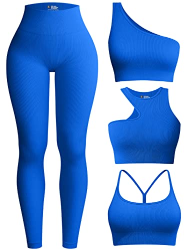 OQQ Womens 4 Piece Workout Outfits Ribbed Yoga High Waist Leggings with 3 Crop Tops with Sports Bra Exercise Set Black-Fitness Going | The Tools To Enhance Your Lifestyle | Veteran Owned