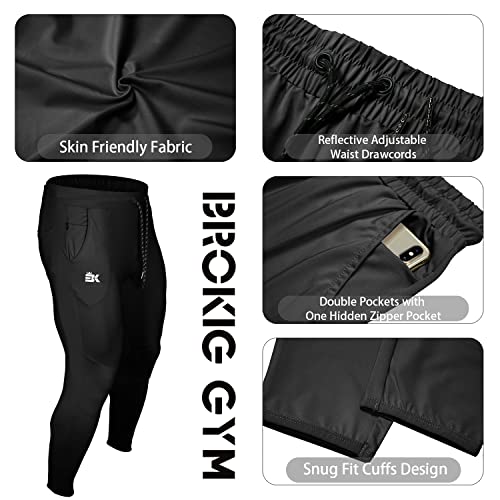 BROKIG Mens 3 Pack Lightweight Running Gym Jogger Pants,Men's Workout Sweatpants Zip Pocket (Large, Black-Beige-Army Green)-Fitness Going | The Tools To Enhance Your Lifestyle | Veteran Owned