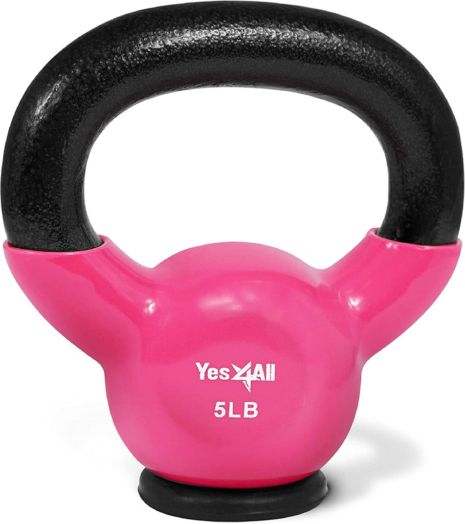 Yes4All Kettlebells: Rubber Base/Vinyl Coated Cast Iron - Ideal Exercise Fitness Weights for Home Gym Strength Training