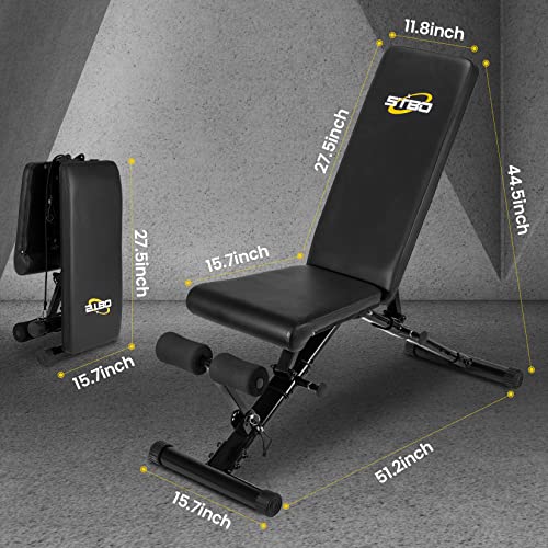 STBO Adjustable Weight Bench,Foldable Workout Bench Incline Decline Sit Up Bench with Resistance Band,Exercise Workout Bench for Home Gym-Fitness Going | The Tools To Enhance Your Lifestyle | Veteran Owned