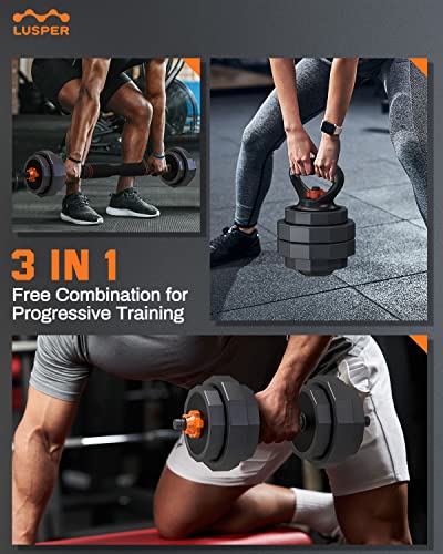 Lusper Adjustable Weights Dumbbells Set, 44lbs Free Weights with 3 Modes, Multiweight Dumbbells/Barbell/Kettlebell with Hexagon Connector, Weights Set Fitness Exercise, Home Gym Workouts for Men and Women-Fitness Going | The Tools To Enhance Your Lifestyle | Veteran Owned