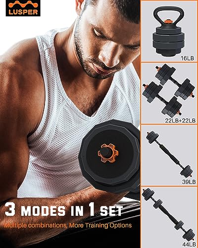 Lusper Adjustable Weights Dumbbells Set, 44lbs Free Weights with 3 Modes, Multiweight Dumbbells/Barbell/Kettlebell with Hexagon Connector, Weights Set Fitness Exercise, Home Gym Workouts for Men and Women-Fitness Going | The Tools To Enhance Your Lifestyle | Veteran Owned