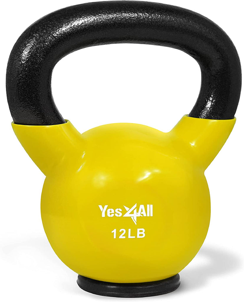 Yes4All Kettlebells: Rubber Base/Vinyl Coated Cast Iron - Ideal Exercise Fitness Weights for Home Gym Strength Training