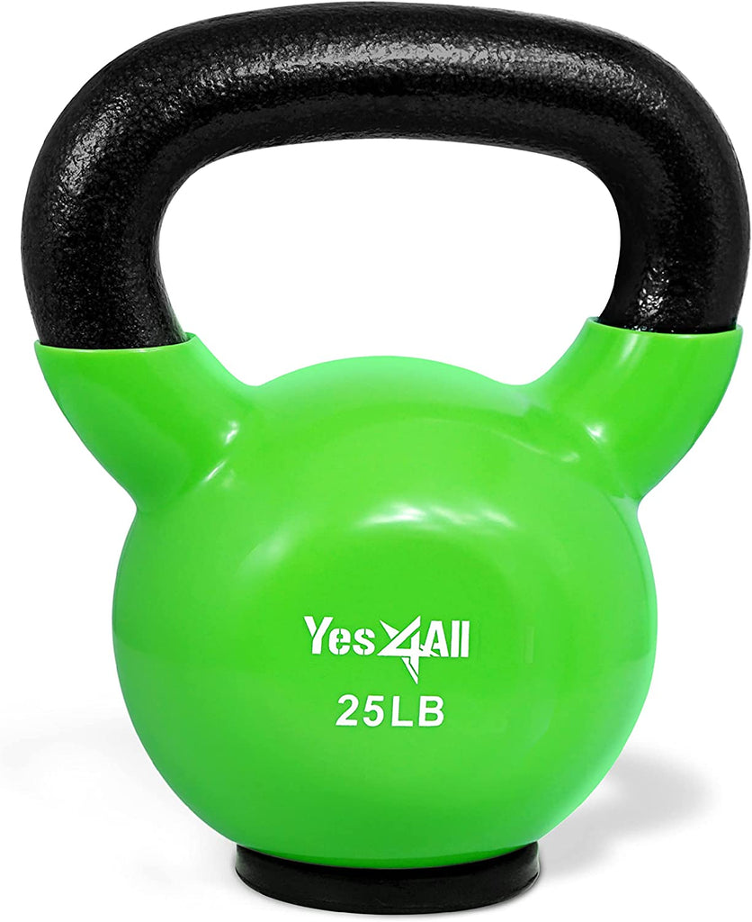 Yes4All Kettlebells: Rubber Base/Vinyl Coated Cast Iron - Ideal Exercise Fitness Weights for Home Gym Strength Training