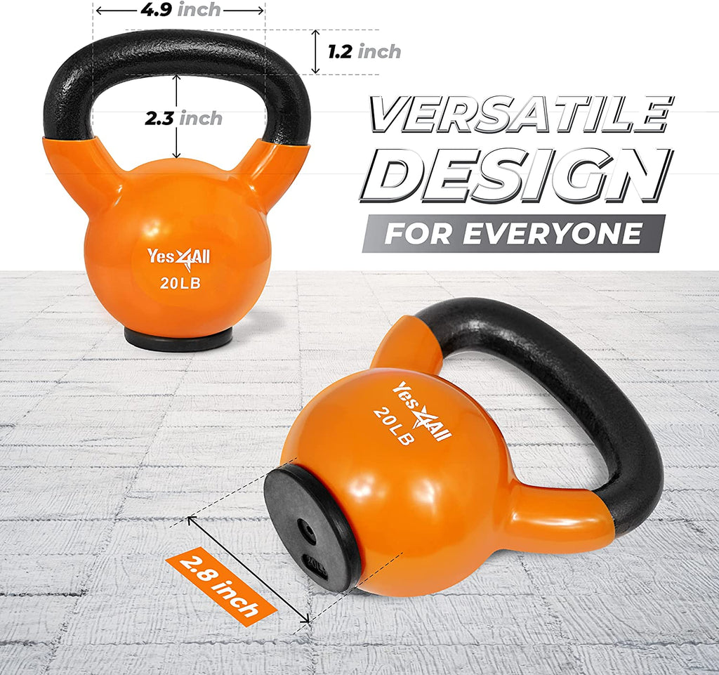 Yes4All Kettlebells: Rubber Base/Vinyl Coated Cast Iron - Ideal Exercise Fitness Weights for Home Gym Strength Training