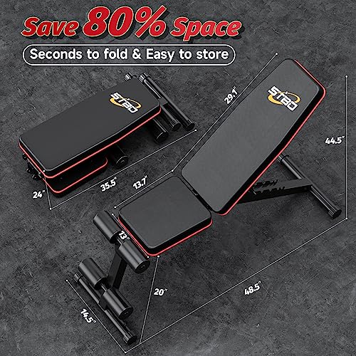 STBO Adjustable Weight Bench,Foldable Workout Bench Incline Decline Sit Up Bench with Resistance Band,Exercise Workout Bench for Home Gym-Fitness Going | The Tools To Enhance Your Lifestyle | Veteran Owned