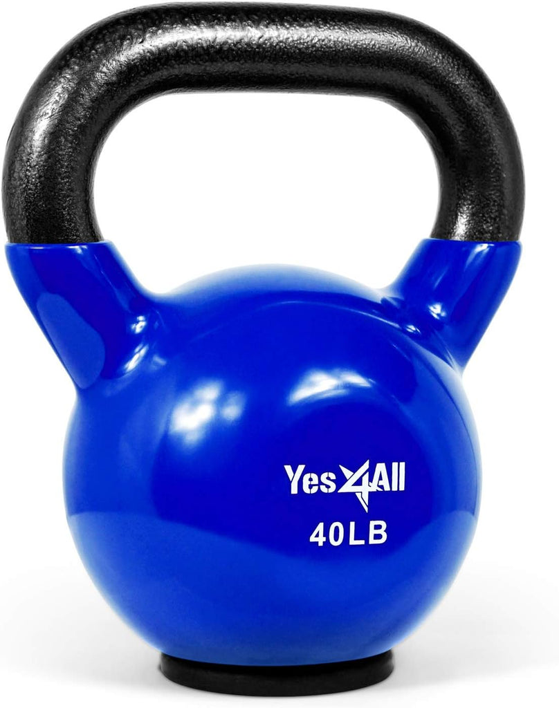 Yes4All Kettlebells: Rubber Base/Vinyl Coated Cast Iron - Ideal Exercise Fitness Weights for Home Gym Strength Training