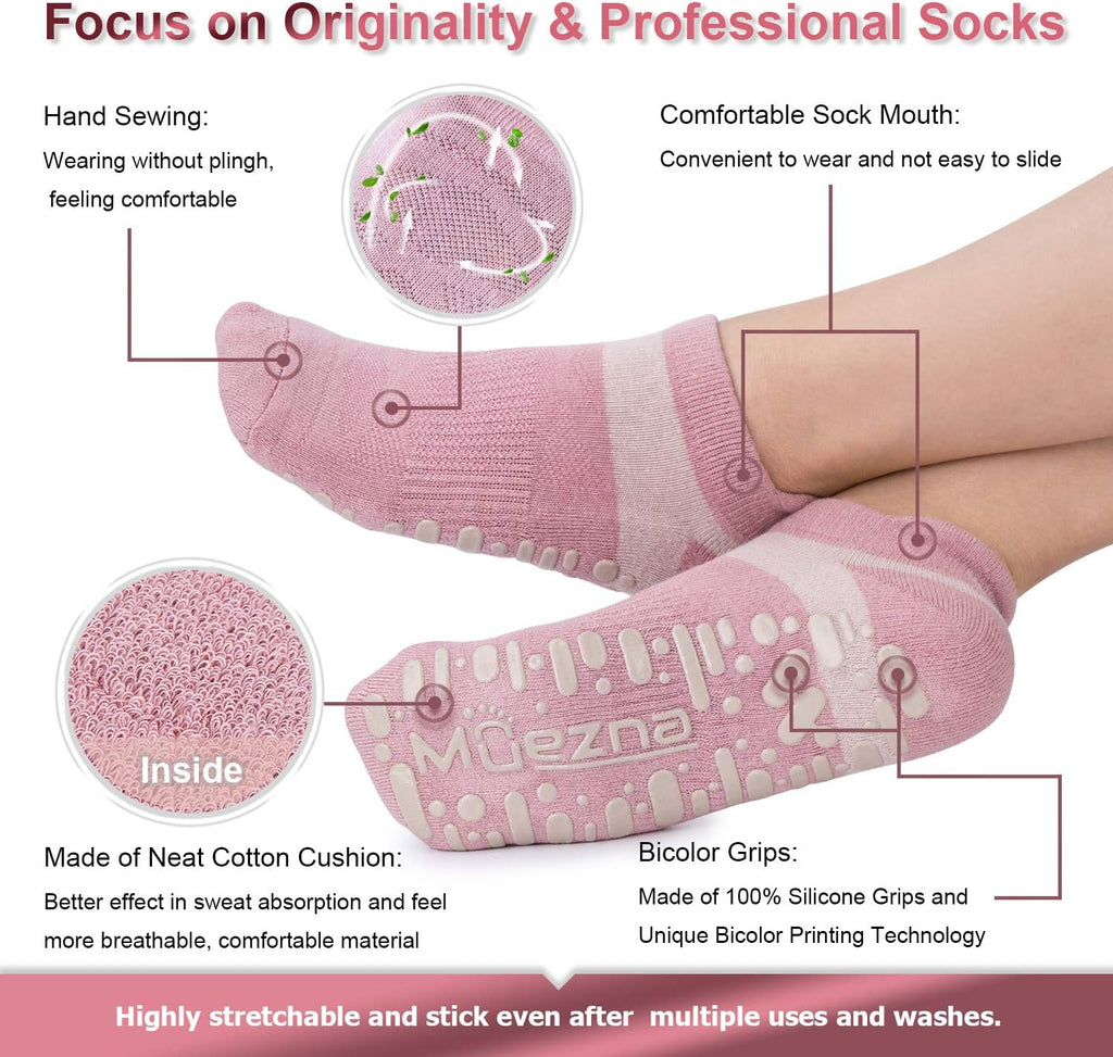 Muezna Non Slip Yoga Socks for Women: Anti-Skid Pilates, Barre, Hospital Socks with Grips - Size 5-10" 🧘‍♀️🧦