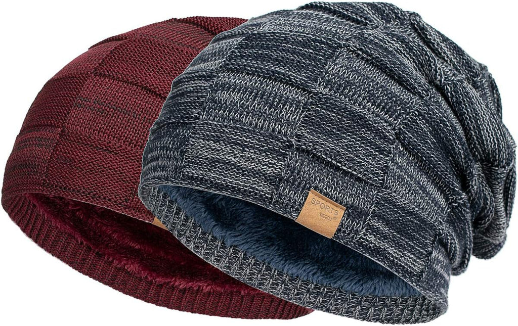 "2-Pack Winter Slouchy Beanies for Men - Stylish and Warm Knit Hats for Guys, Lined and Thick for Cool Weather"