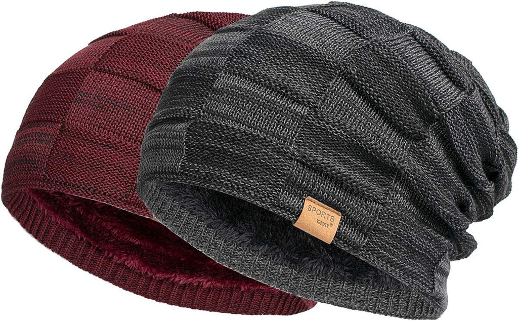 "2-Pack Winter Slouchy Beanies for Men - Stylish and Warm Knit Hats for Guys, Lined and Thick for Cool Weather"