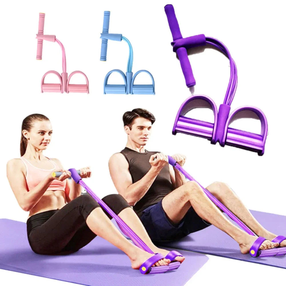 Fitness Gum: 4-Tube Resistance Bands with Latex Pedal Exerciser - Ideal for Sit-Up Pulls, Yoga, Pilates, and Full-Body Workouts