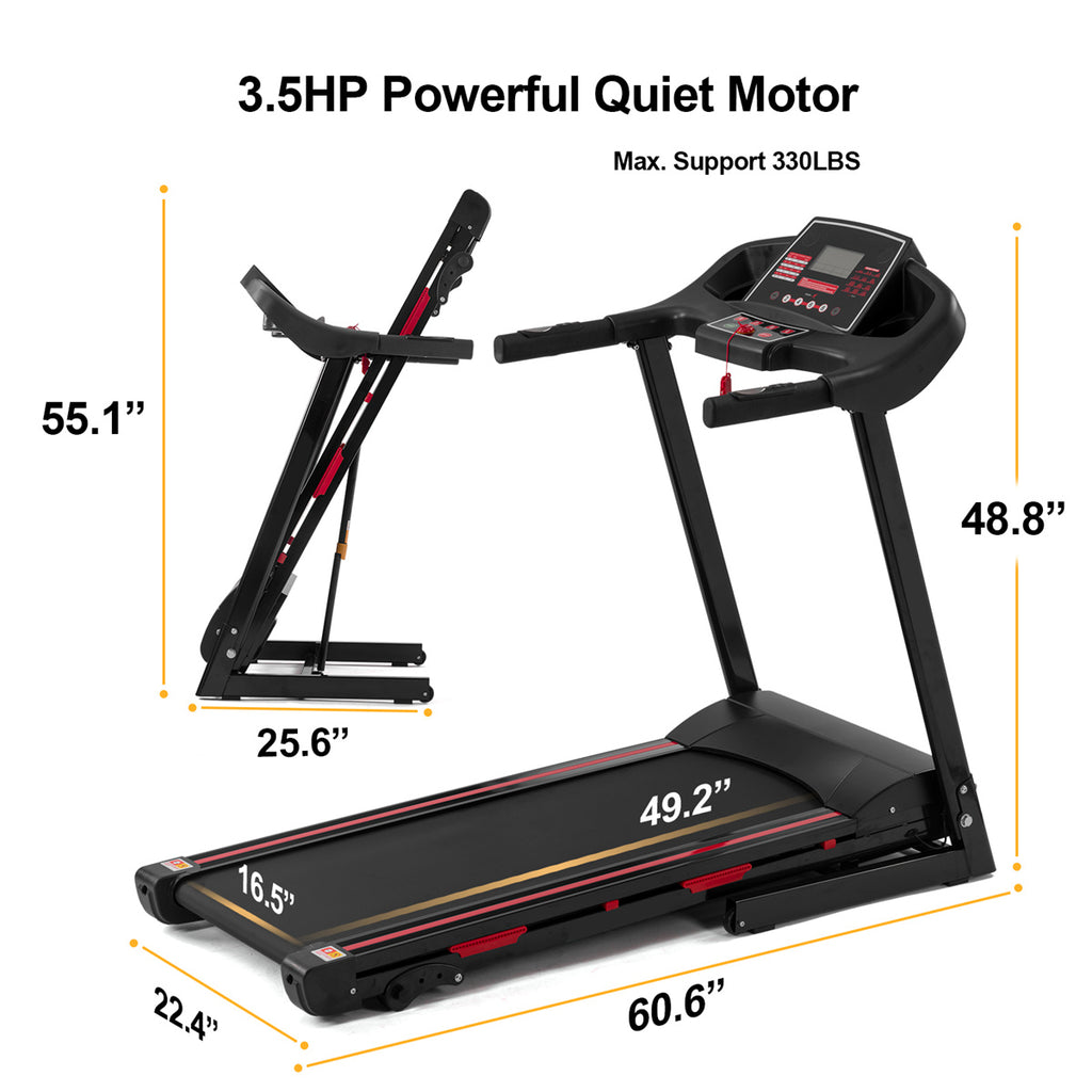 Bominfit JK88 Folding Treadmill: 3.5HP Power Motor, 16Km/H Max Speed, 150Kg Weight Capacity - Heart Rate Sensor, LED Display - Installation-Free Running Fitness for Home Gym Workouts [USA Direct]"