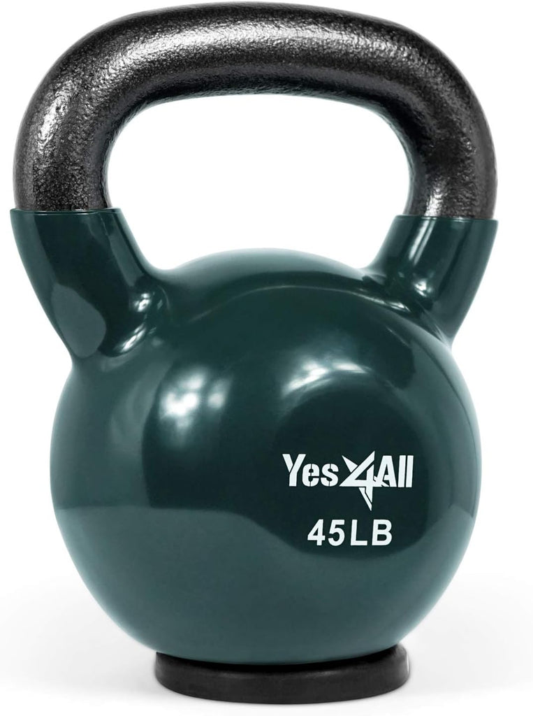 Yes4All Kettlebells: Rubber Base/Vinyl Coated Cast Iron - Ideal Exercise Fitness Weights for Home Gym Strength Training