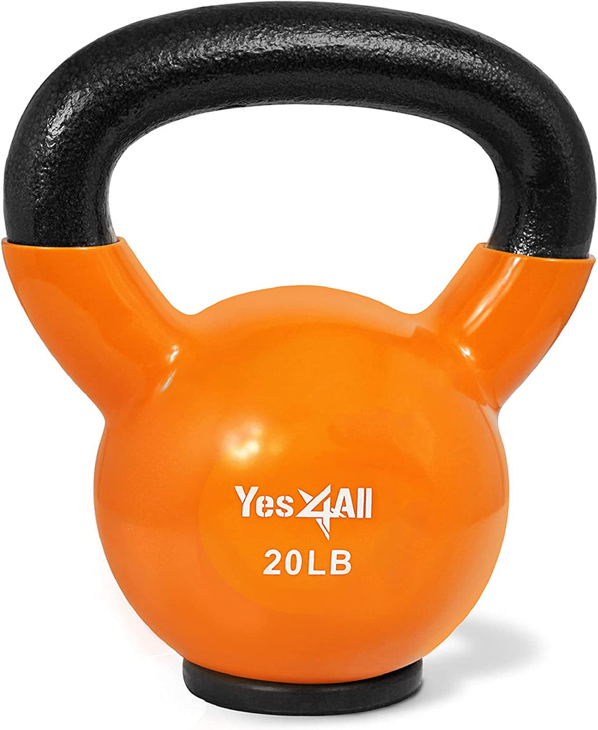 Yes4All Kettlebells: Rubber Base/Vinyl Coated Cast Iron - Ideal Exercise Fitness Weights for Home Gym Strength Training