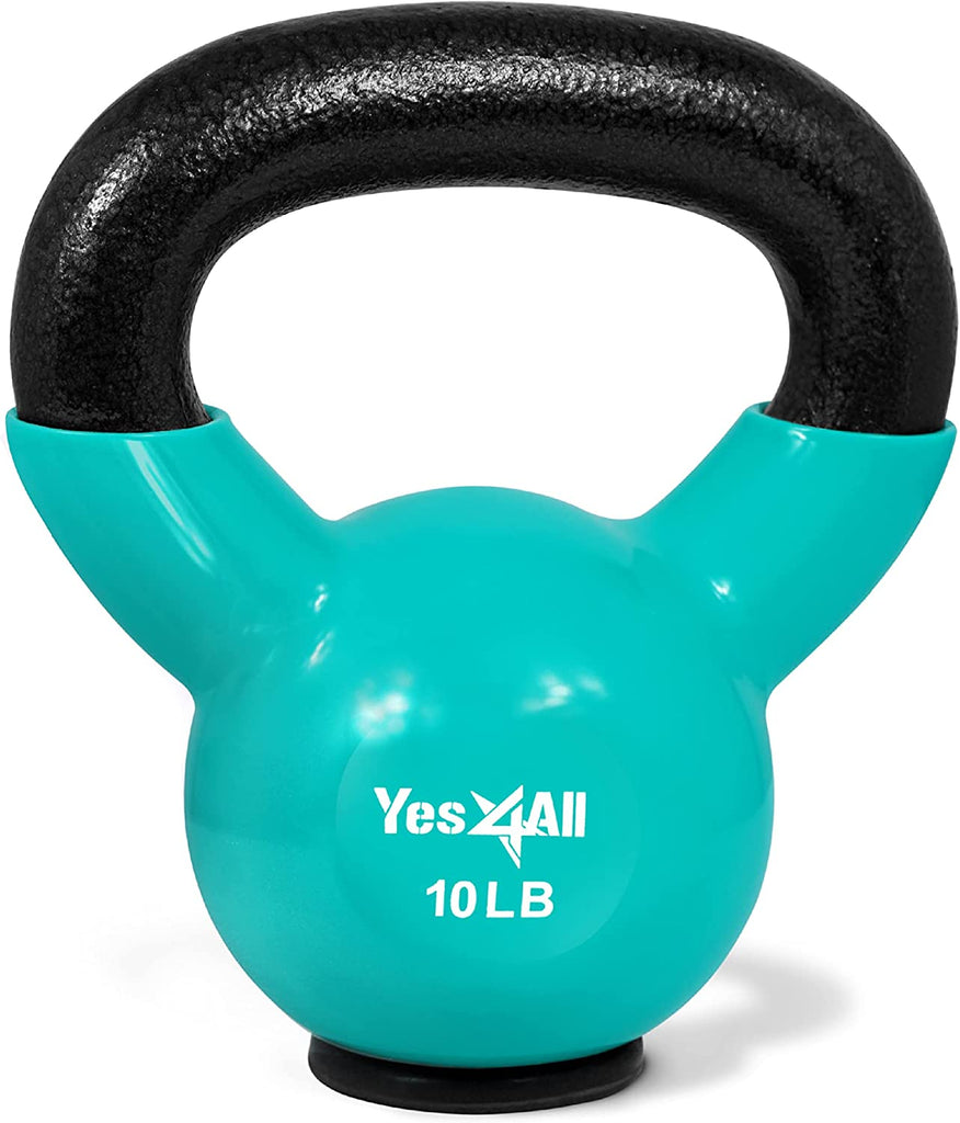 Yes4All Kettlebells: Rubber Base/Vinyl Coated Cast Iron - Ideal Exercise Fitness Weights for Home Gym Strength Training