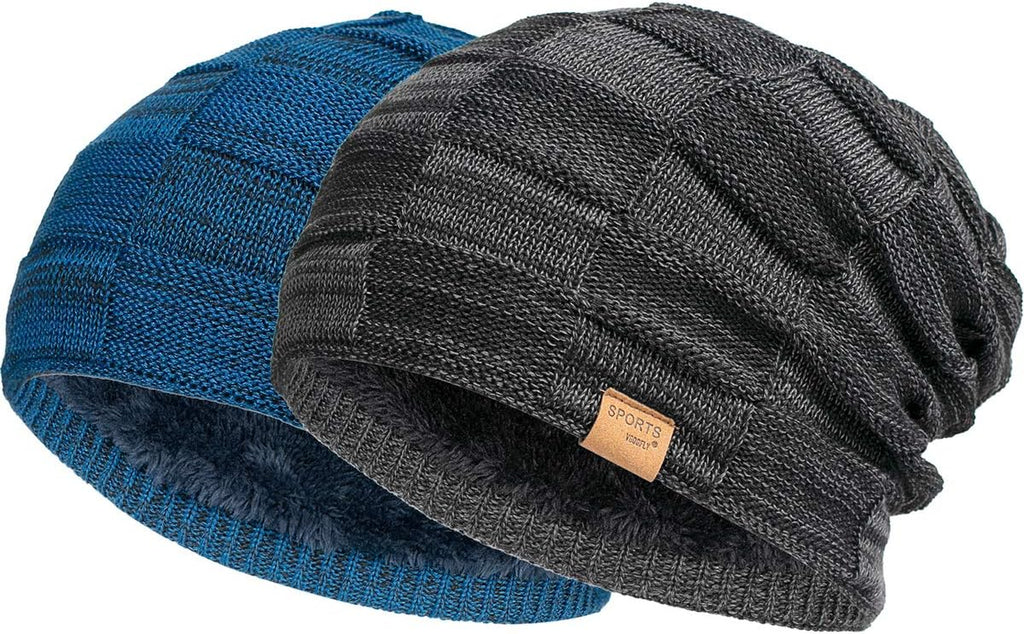 "2-Pack Winter Slouchy Beanies for Men - Stylish and Warm Knit Hats for Guys, Lined and Thick for Cool Weather"