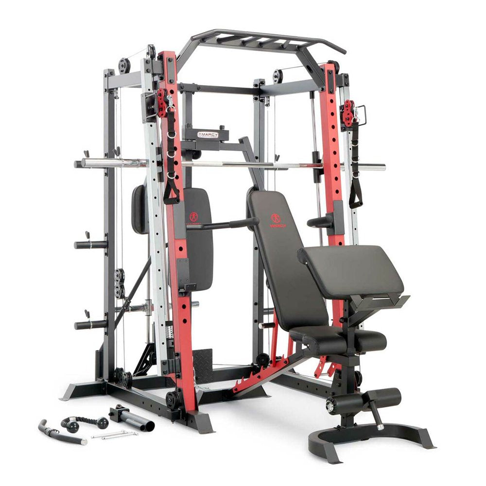 Smith Machine Cage: Multi-Purpose Home Gym Training System in Red - Your Complete Workout Solution